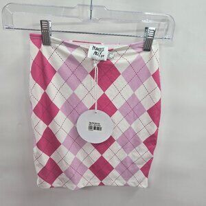 Princess Polly Whtie Pink Argyle Diamond Plaid Mini Skirt Size 2